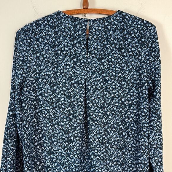 H&M Floral Tunic Shift Dress Long Tie Sleeves Blue Size 4 - Picture 6 of 7